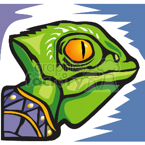 The clipart image shows a cartoon depiction of a green alien wearing a spacesuit. The alien has a lizard-like appearance with scales on its skin and a distinct face with large eyes. It is in a standing position, looking sideways