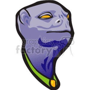 This clipart image depicts the head of a stylized alien creature with a purple hue, prominent cheekbones, and yellow eyes with slit pupils. The alien appears to have a contemplative or serious expression.