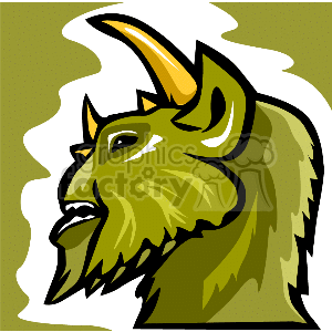 The clipart image depicts a stylized, cartoon-like representation of an imaginary creature that may be interpreted as an alien or monster. It features prominent horns and pointed ears, giving it a slightly menacing appearance, with a scaly or furry texture. The creature has distinct facial features including a snout and a heavy brow.