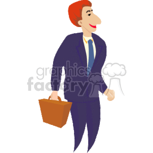 The clipart image shows a stylized cartoon character of a man dressed in a business suit with a briefcase. He has a noticeable big nose, a confident smile, and appears to be in a walking pose.