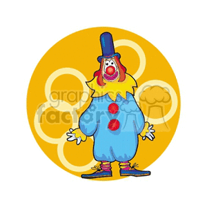 A Clown with a Big Blue Suit Silly hair and a Blue Hat