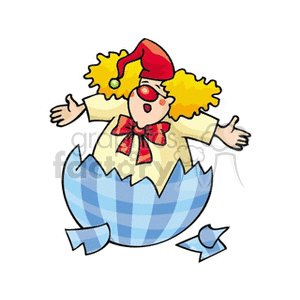 A Clown Comming out of a Blue Plaid Egg Singing