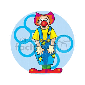 A Shy Silly Clown Wearing Blue Pants with Stars Just Standing