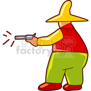 A Cowboy With a Big Gold Cowboy Hat Shooting his Gun
