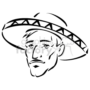 The clipart image features a line drawing of a person wearing a sombrero. The facial expression appears neutral, and the person is facing slightly towards the right side of the frame.