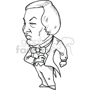 The clipart image depicts a caricature of a man styled to resemble a historical figure, possibly intended to be an American president, Millard Fillmore  The figure has prominent facial features with a large bow tie and a formal coat, typical of 19th-century fashion. The caricature presents a humorous and exaggerated portrayal, with an emphasis on the figure's large head and facial expressions.