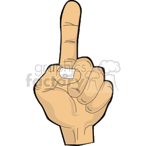 The clipart image shows a stylized hand making a pointing up gesture, commonly known as the index finger raised or one finger up gesture. It appears to be a simple, cartoonish depiction of a human hand.