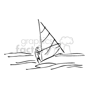 The image is a simple black and white clipart that features a sailboat on the water. The sailboat has its sail raised and appears to be gliding over the ocean waves.