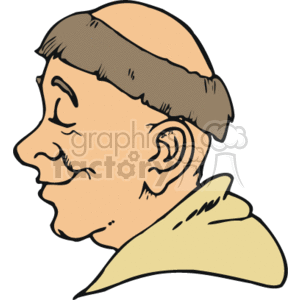 This is a clipart image of a smiling monk with a tonsure (shaved spot on the head), wearing a religious habit. The image is simple and cartoonish in style.