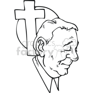 The clipart image depicts the profile of a man with a solemn or contemplative expression, placed beside a Christian cross symbol. This imagery suggests a theme of faith, reflection, or spirituality within a Christian context. 