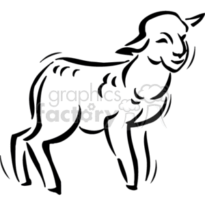 The image is a simple black and white clipart or line art illustration of a single, smiling lamb standing and facing toward the right side of the image.
