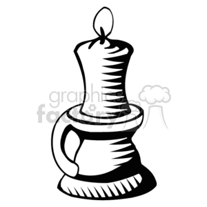 The image shows a simple, black and white clipart of a candle with a lit flame, mounted on a candle holder or base with a handle.