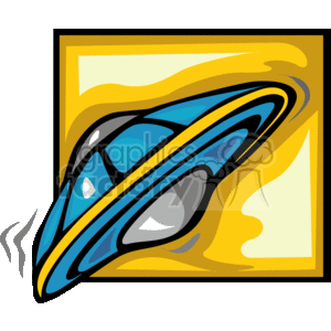 The clipart image displays a stylized depiction of a UFO, which stands for Unidentified Flying Object. It's a colorful, cartoon-like representation of a classic flying saucer, a type of spaceship often associated with extraterrestrial life in science fiction.