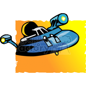 The clipart image shows a stylized cartoon UFO (Unidentified Flying Object) or spaceship. It features classic sci-fi elements such as a saucer shape, dome on top, and lights or windows on the sides. The background has a moon crescent and what appears to be a sunset or planetary ambiance.