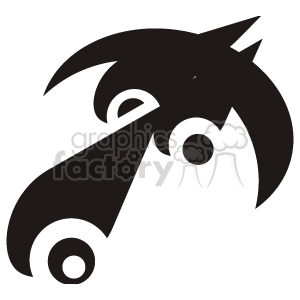 The clipart image is an abstract representation of a horse. The design is minimalist, with simple curved shapes and dots likely representing the eye and nostrils. The abstract nature of the image reduces the details to basic forms, focusing on the essence of the horse's profile rather than realistic features.