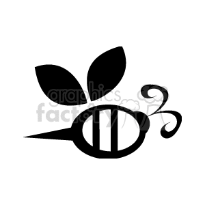 The image is a stylized clipart representation of a bee. It features a simple black and white design with the bee having striped body segments, two wings, and antennae with artistic flourishes to suggest its flight path. 
