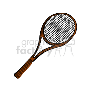The clipart image shows a single tennis racket with a detailed mesh pattern for the strings, a light-colored frame, and a brown grip with a pattern that resembles tape wrapping.
