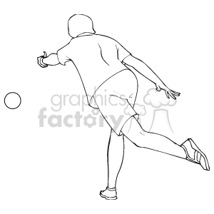 The clipart image depicts a person participating in the sport of bowling. The individual is caught in the moment of releasing the bowling ball down the lane, showcasing a typical bowling pose with one arm extended forward and the other leg kicked back for balance.