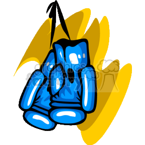 The clipart image depicts a pair of blue boxing gloves hung up, with a motion-like yellow burst in the background, suggesting energy or impact.