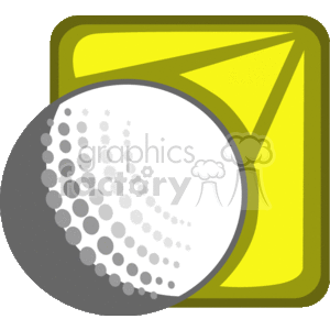 The clipart image displays a stylized illustration of a golf ball against a yellow and green background, which may represent a golf course or a corner of a golfing flag.