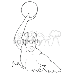 The clipart image features a player in action during a water polo match. The athlete is depicted with one arm lifted, holding a water polo ball, likely preparing for a pass or shot. The player is wearing a cap, which is typical for water polo athletes to protect their ears and help differentiate teams.
