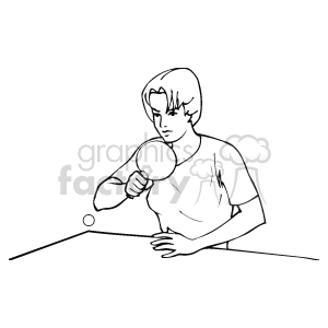 The clipart image shows a person playing table tennis (also known as ping pong). The individual is depicted in a ready stance, holding a paddle in one hand and appearing to be focusing on a small ball, likely in the middle of a game or rally.
