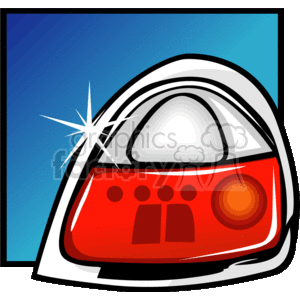The clipart image features a stylized representation of a car's rear taillight. The light is composed of different sections including the main red brake light area, an orange section that likely signifies the turn signal, and a clear area that could be for the reverse light. The image has a glossy appearance with a sparkly effect on one of the edges, suggesting a clean and polished surface. The background is a gradient of dark to light blue.