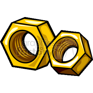 The clipart image shows two hexagonal nuts, which are commonly used as fasteners in various applications, including automotive parts. They appear to be depicted with a slight perspective, giving a sense of their three-dimensional shape.