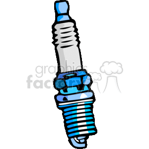 The image depicts a stylized clipart of a spark plug, which is a device used in the ignition system of gasoline-powered engines to ignite the air-fuel mixture through an electric spark. The spark plug in the image appears to be colored in various shades of blue and is designed with a simplified, cartoonish style.
