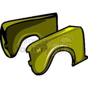 This clipart image depicts two car fenders. The fender is a component of the car's body and serves as a frame for the wheel well, which is the area surrounding the wheel. There appears to be one front fender and possibly one rear quarter panel, although without additional context or a clear distinction, it could also represent two front fenders.