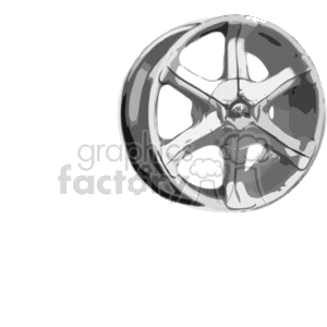 The image is a black and white clipart of a car wheel rim. The rim features a five-spoke design and is depicted in a shiny, chrome-like finish.