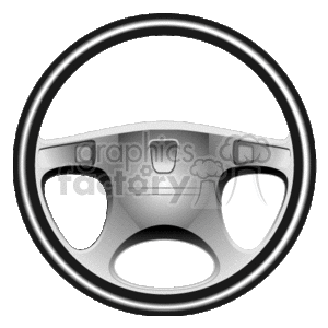 This image shows a clipart drawing of a modern car steering wheel, which is a key component of a vehicle's steering system, allowing the driver to maneuver the vehicle.