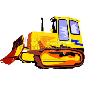 This clipart image depicts a yellow bulldozer. The bulldozer has a front blade, caterpillar tracks, and a cabin with windows. It appears to be a stylized, simplified illustration typical of clipart meant for use in various media to represent construction equipment or heavy machinery.