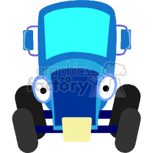 The clipart image shows a simple, stylized depiction of an old-fashioned truck. The truck has a large grille, round headlights, and is presented in a front, slightly overhead view.