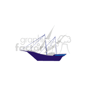 The image displays a stylized clipart illustration of a sailboat with multiple sails. The boat is primarily in shades of blue and purple, indicating it may be at sea or part of a nautical theme.