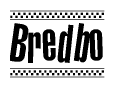 The clipart image displays the text Bredbo in a bold, stylized font. It is enclosed in a rectangular border with a checkerboard pattern running below and above the text, similar to a finish line in racing. 