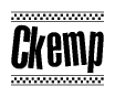 The image contains the text Ckemp in a bold, stylized font, with a checkered flag pattern bordering the top and bottom of the text.