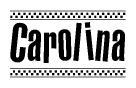The image contains the text Carolina in a bold, stylized font, with a checkered flag pattern bordering the top and bottom of the text.
