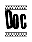 The clipart image displays the text Doc in a bold, stylized font. It is enclosed in a rectangular border with a checkerboard pattern running below and above the text, similar to a finish line in racing. 