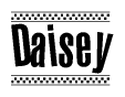 The clipart image displays the text Daisey in a bold, stylized font. It is enclosed in a rectangular border with a checkerboard pattern running below and above the text, similar to a finish line in racing. 