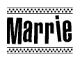 The image contains the text Marrie in a bold, stylized font, with a checkered flag pattern bordering the top and bottom of the text.
