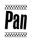 The clipart image displays the text Pan in a bold, stylized font. It is enclosed in a rectangular border with a checkerboard pattern running below and above the text, similar to a finish line in racing. 