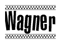 The clipart image displays the text Wagner in a bold, stylized font. It is enclosed in a rectangular border with a checkerboard pattern running below and above the text, similar to a finish line in racing. 