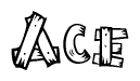 The clipart image shows the name Ace stylized to look like it is constructed out of separate wooden planks or boards, with each letter having wood grain and plank-like details.