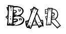 The image contains the name Bar written in a decorative, stylized font with a hand-drawn appearance. The lines are made up of what appears to be planks of wood, which are nailed together