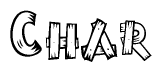 The clipart image shows the name Char stylized to look as if it has been constructed out of wooden planks or logs. Each letter is designed to resemble pieces of wood.
