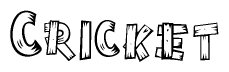 The image contains the name Cricket written in a decorative, stylized font with a hand-drawn appearance. The lines are made up of what appears to be planks of wood, which are nailed together