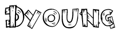 The clipart image shows the name Dyoung stylized to look like it is constructed out of separate wooden planks or boards, with each letter having wood grain and plank-like details.