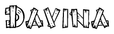 The image contains the name Davina written in a decorative, stylized font with a hand-drawn appearance. The lines are made up of what appears to be planks of wood, which are nailed together