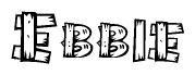 The clipart image shows the name Ebbie stylized to look like it is constructed out of separate wooden planks or boards, with each letter having wood grain and plank-like details.